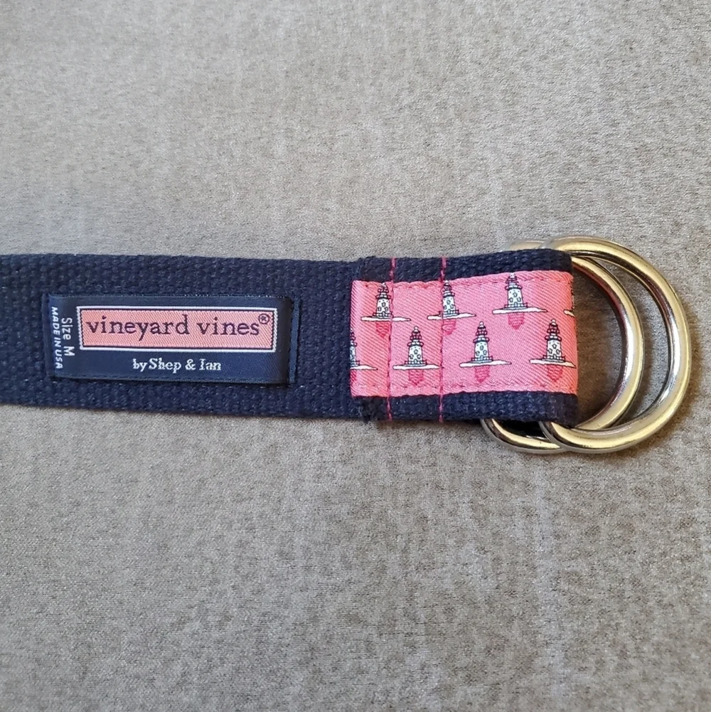 Vineyard Vines Lighthouse Printed D-Ring Belt New England Preppy Nautical Size M